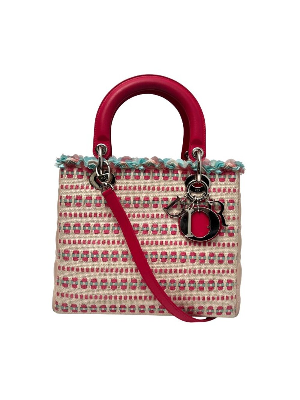 CHRISTIAN DIOR LADY PINK TWEED BAG WITH SILVER HARDWARE